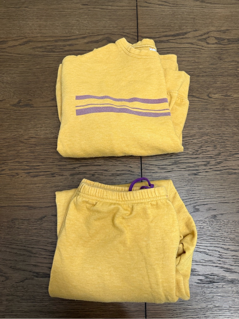 XiRENA Yellow Sweatshirt & Joggers Set with Purple Stripe